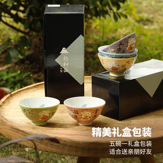 日本套碗兔子招财猫鲷鱼达摩可爱陶瓷碗家用饭碗招财猫4.9英寸套五碗 商品图2