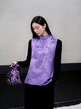 盛唐牡丹| 文竹真丝漳缎偏襟马甲