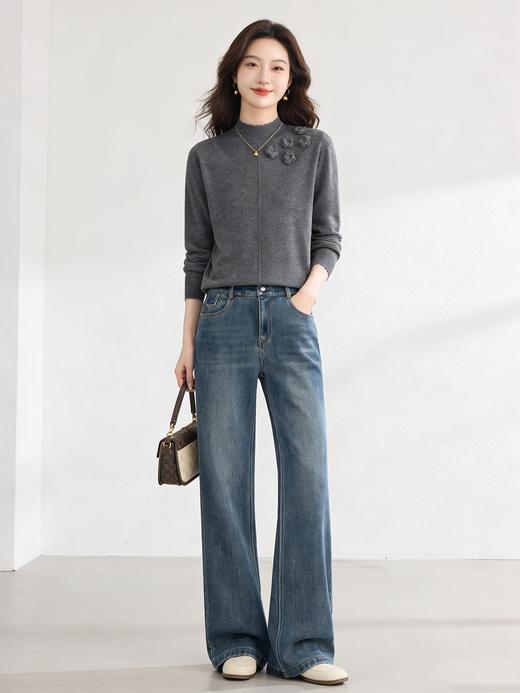 臣禾	【花朵毛衫】100%绵羊毛半高领正肩合体针织衫	JZ254090675 商品图6