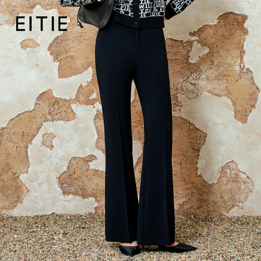 EITIE爱特爱气质通勤高腰显瘦黑色微喇休闲裤春新款8105802 商品图0