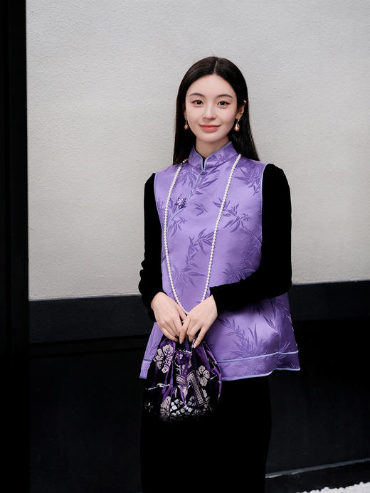 盛唐牡丹| 文竹真丝漳缎偏襟马甲 商品图1