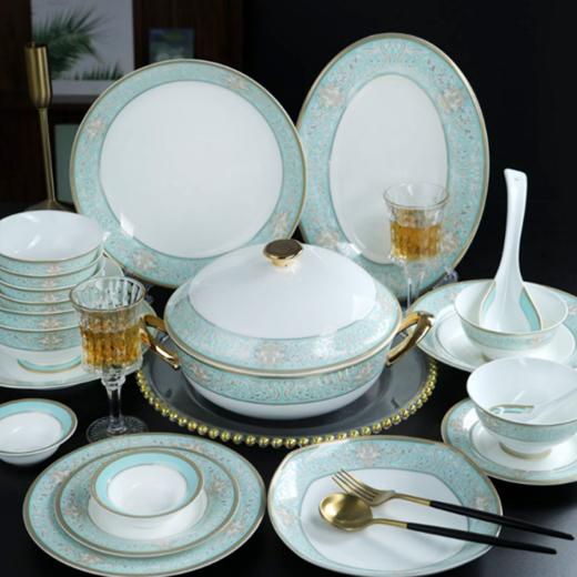 品物攸宜蓝色多瑙河10人52头骨瓷餐具 商品图0