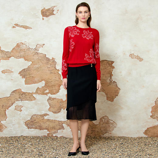 EITIE爱特爱高腰通勤不对称拼接黑色半身裙春新款8106801 商品图1