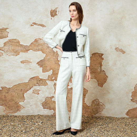 EITIE爱特爱气质高腰显瘦通勤小香风直筒裤春季新款8105801 商品图1