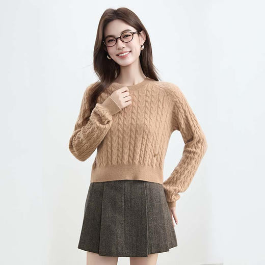 VogoPetite 100%山羊绒 复古绞花长袖毛衫 BP133F1108 商品图4