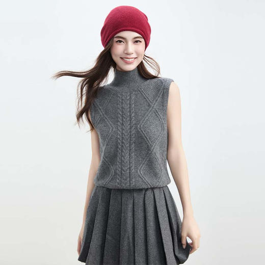 VogoPetite 100%山羊绒 高领双面穿背心马甲 BP133F1402 商品图1