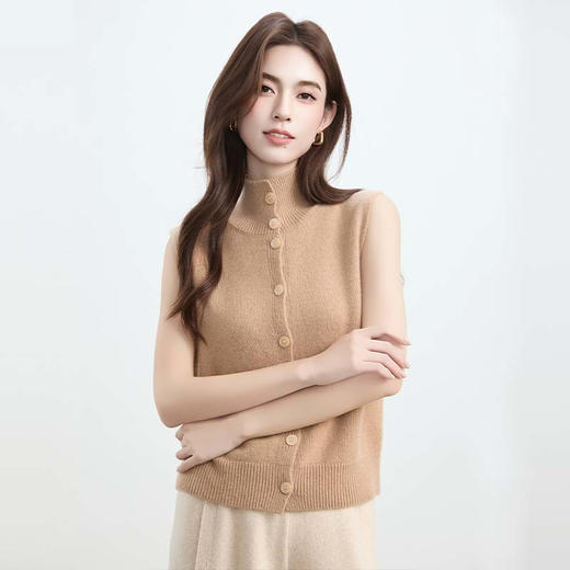 VogoPetite 100%山羊绒 高领双面穿背心马甲 BP133F1402 商品图3