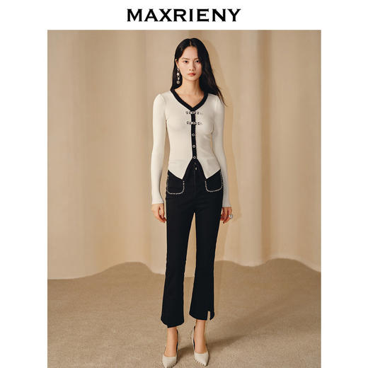 【商场同款】MAXRIENY精致复古风水钻设计牛仔裤开叉微喇裤子女(货号:MC88PA570) 商品图2