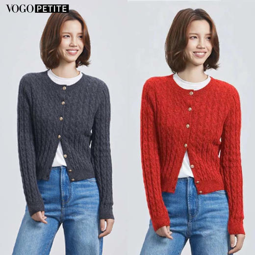 VogoPetite100%山羊绒亲肤舒适miu系绞花肌理上衣长袖开衫外套BP133F1515 商品图0