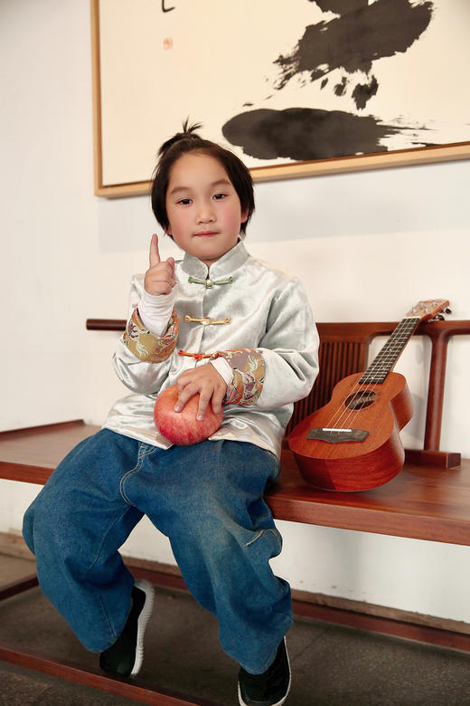 盛唐牡丹 | Kids 蓝灰色马跃新春双穿外套 商品图1