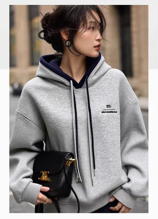 🔥🔥🔥加厚颗粒绒【重工刺绣】拼色帽～冬季精致刺绣字母连帽卫衣-喜出 商品图0