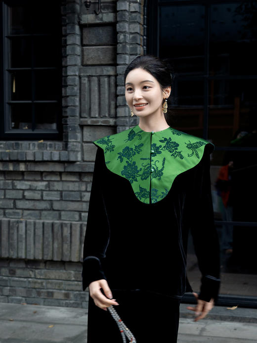 盛唐牡丹 | 翡翠绿真丝漳缎披肩 商品图4