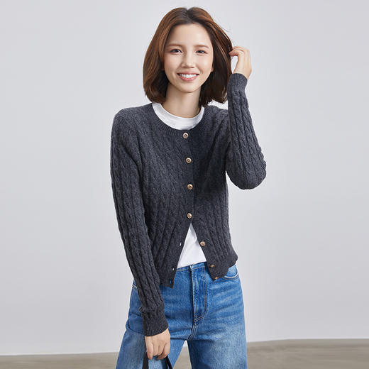 VogoPetite100%山羊绒亲肤舒适miu系绞花肌理上衣长袖开衫外套BP133F1515 商品图2