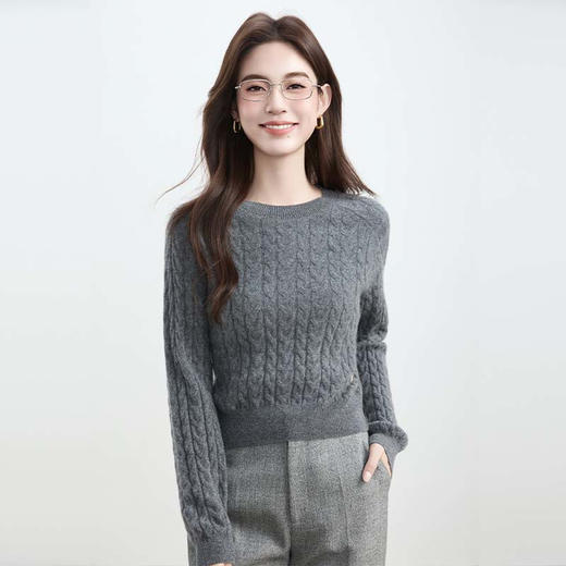 VogoPetite 100%山羊绒 复古绞花长袖毛衫 BP133F1108 商品图0