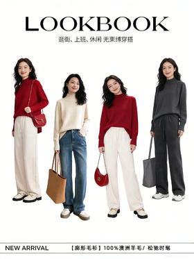 臣禾	【廓形毛衫】100%澳洲羊毛 半高领插肩袖宽松针织衫	JZ254090112