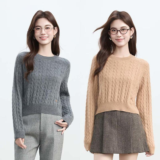 VogoPetite 100%山羊绒 复古绞花长袖毛衫 BP133F1108 商品图2