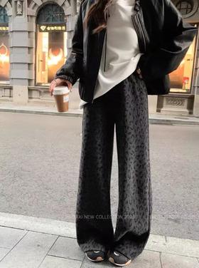 女神节2026促→【自营】🔥🔥🔥加绒【爆款休闲裤】豹纹加绒～8730拼色腰头豹纹直筒裤冬季加绒休闲裤-喜出