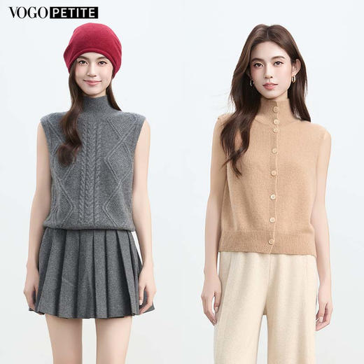 VogoPetite 100%山羊绒 高领双面穿背心马甲 BP133F1402 商品图0