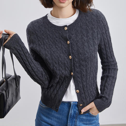 VogoPetite100%山羊绒亲肤舒适miu系绞花肌理上衣长袖开衫外套BP133F1515 商品图1