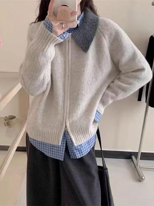 【超美针织衫】M01双拉链翻领中厚开衫外套毛衣-喜出 商品图4