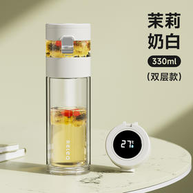 物生物-茗香黑色智能泡茶玻璃杯水杯330ML