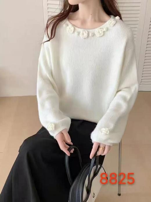 自营【超美针织衫】M09超有气质立体手工花朵一字肩毛衣-喜出 商品图3