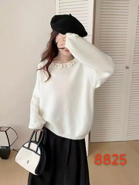 自营【超美针织衫】M09超有气质立体手工花朵一字肩毛衣-喜出