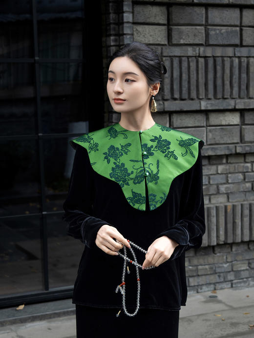 盛唐牡丹 | 翡翠绿真丝漳缎披肩 商品图3