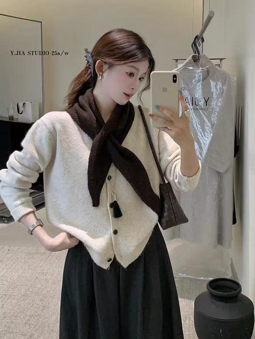 自营【超美针织衫】（赠送围巾）M10韩系咖色系单件开衫毛衣-喜出 商品图1