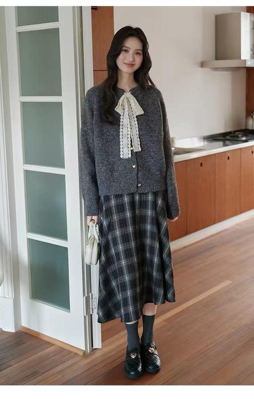 自营【超美针织衫】M15温柔风氛围感蕾丝飘带开衫毛衣-喜出 商品图1