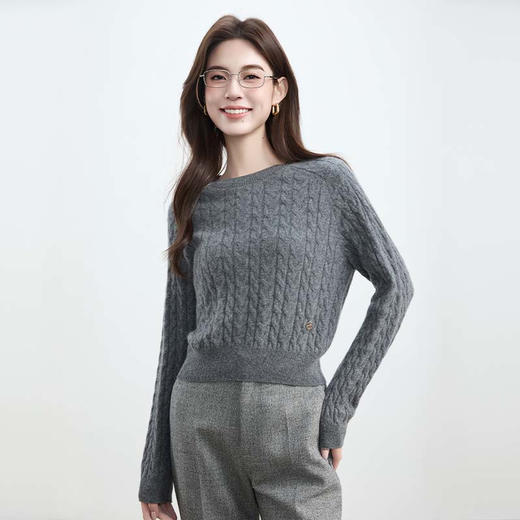 VogoPetite 100%山羊绒 复古绞花长袖毛衫 BP133F1108 商品图1