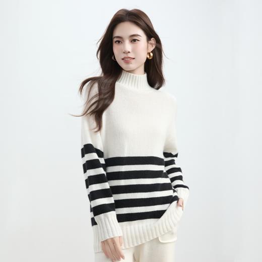 VogoPetite100%山羊绒半高领条纹宽松套头衫上衣 BP141F1701 商品图3