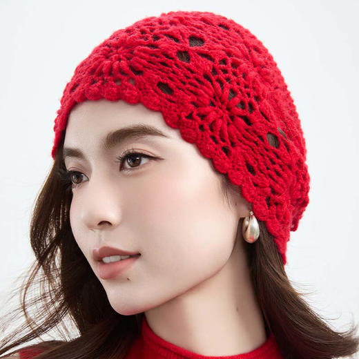 VogoPetite 70%羊毛30%羊绒 手工针织钩花镂空堆堆帽子 BP141D0014 商品图1