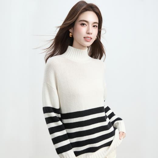 VogoPetite100%山羊绒半高领条纹宽松套头衫上衣 BP141F1701 商品图4