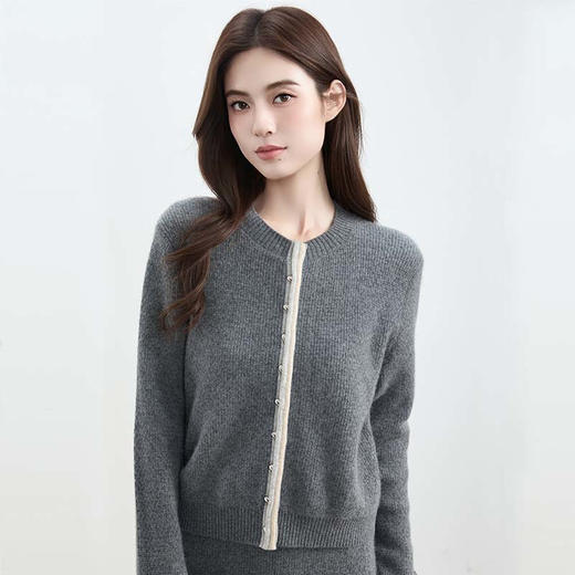 VogoPetite100%山羊绒 复古优雅宽松圆领毛衣开衫 BP142F1501 商品图2