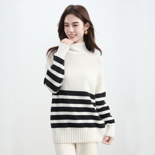 VogoPetite100%山羊绒半高领条纹宽松套头衫上衣 BP141F1701 商品图2