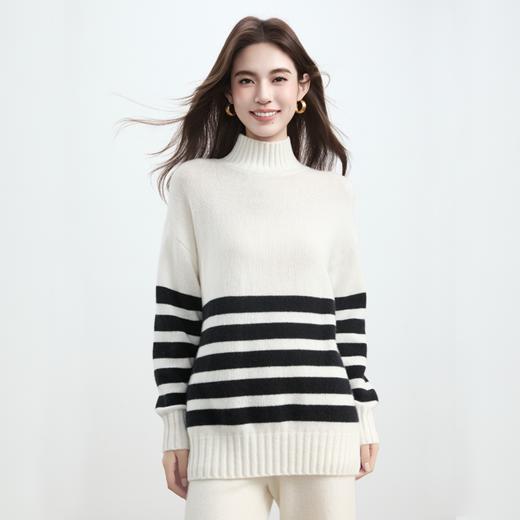 VogoPetite100%山羊绒半高领条纹宽松套头衫上衣 BP141F1701 商品图0