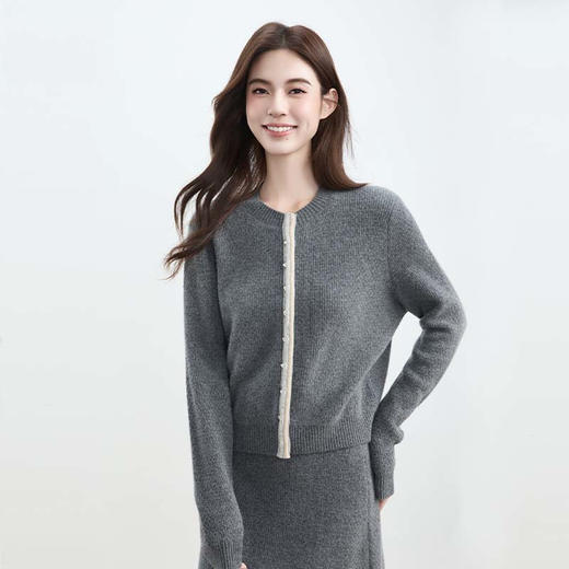 VogoPetite100%山羊绒 复古优雅宽松圆领毛衣开衫 BP142F1501 商品图1