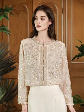 香槟色细闪银河重工钉珠刺绣外套