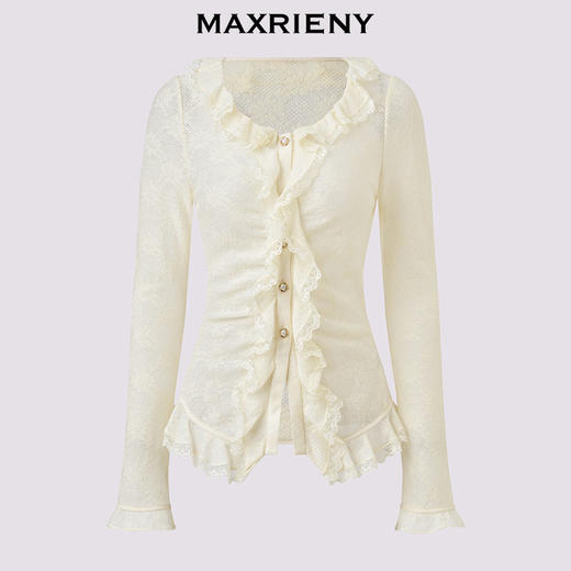 MAXRIENY法式复古羊毛针织衬衫25秋款蕾丝花边x型收腰上衣女(货号:MF86TP502) 商品图4