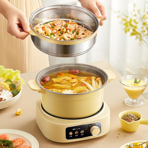 小熊铸铁珐琅电热火锅+蒸屉2.5L 商品图3