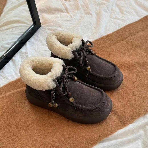 西村名物2025年冬季新款厚底防滑流苏厚绒内里舒适保暖毛毛鞋雪地靴T25DS40091 商品图6