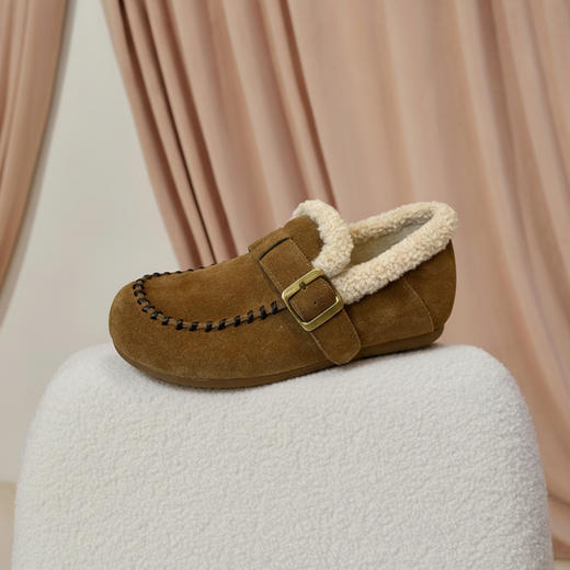 西村名物2025年冬季新款舒适平底厚绒内里保暖豆豆鞋毛毛鞋T25DM40101 商品图5