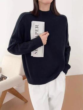 【极简毛衣】半高领立体线条～百搭简约宽松版弹力毛衫-喜出