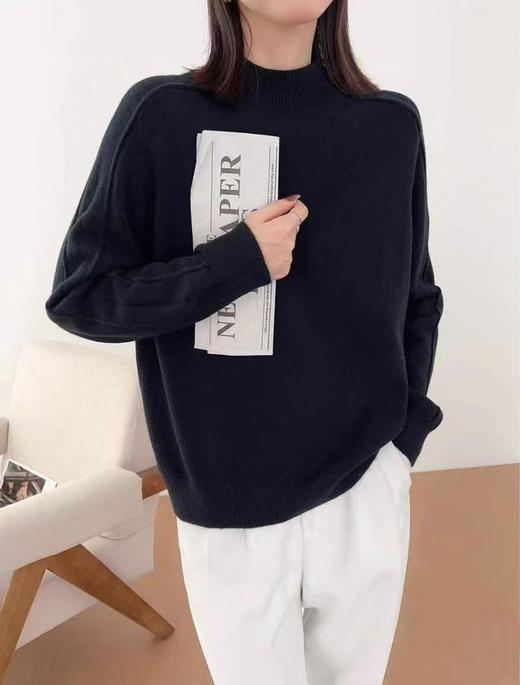 【极简毛衣】半高领立体线条～百搭简约宽松版弹力毛衫-喜出 商品图0