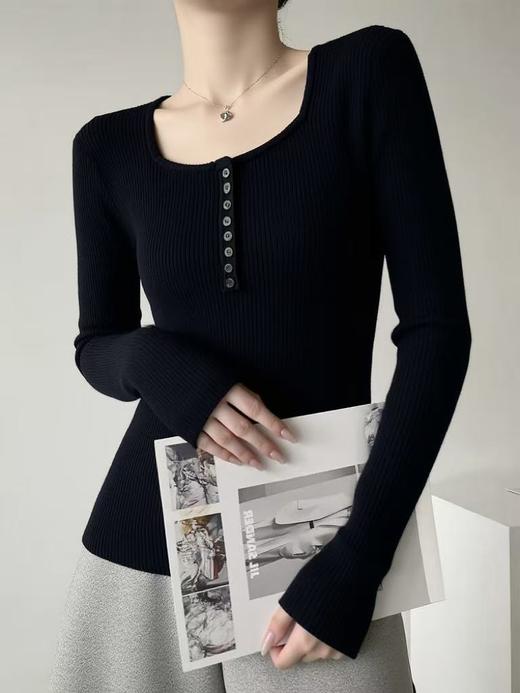 清了！清！不支持退货【自营】【极简毛衣】方领纽扣～百搭简约弹力毛衫-喜出 商品图0