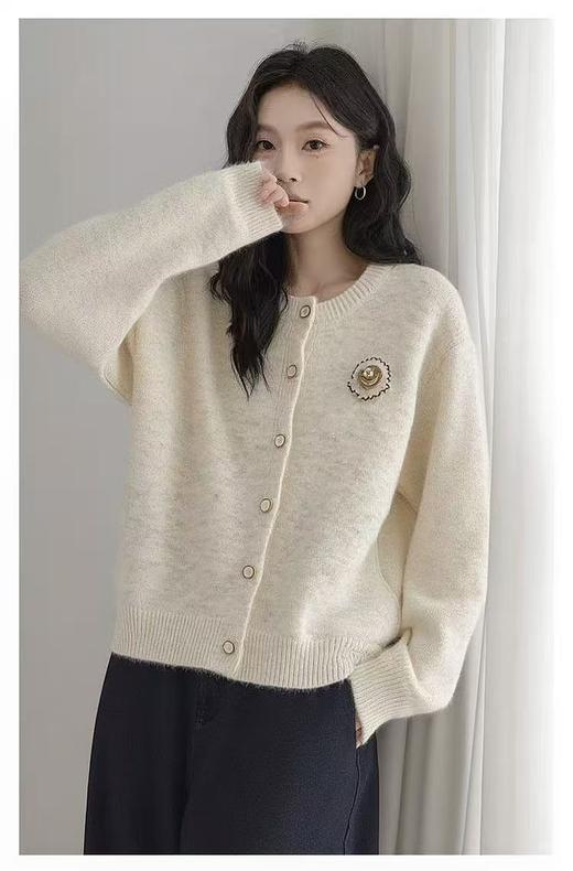 自营【超美针织衫】M19韩系可爱小兔子花纱开衫毛衣-喜出 商品图0