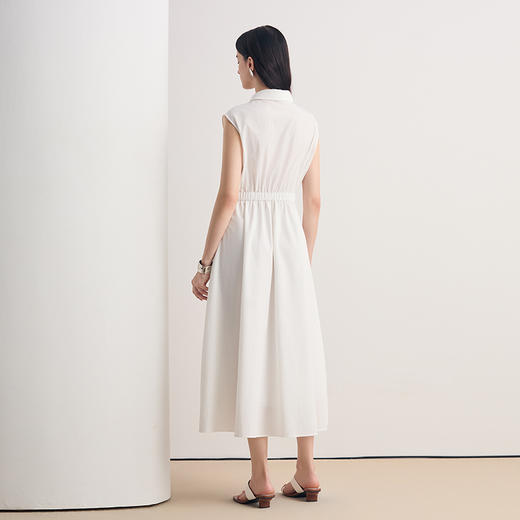 EITIE爱特爱衬衫式无袖收腰显瘦简约干练通勤白色连衣裙8607303 商品图5