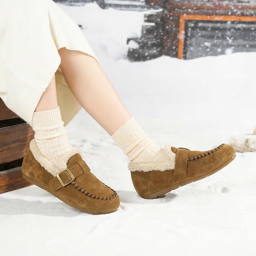 西村名物2025年冬季新款舒适平底厚绒内里保暖豆豆鞋毛毛鞋T25DM40101 商品图4