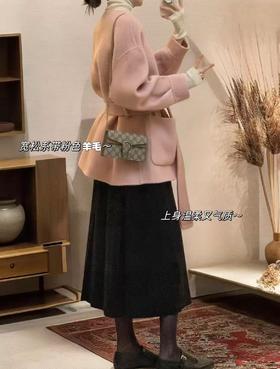 女王节抢购价-不支持退【轻奢双面尼】2530（绵羊毛➕天丝】温柔风腰带款双面尼大衣中款单件外套-喜出